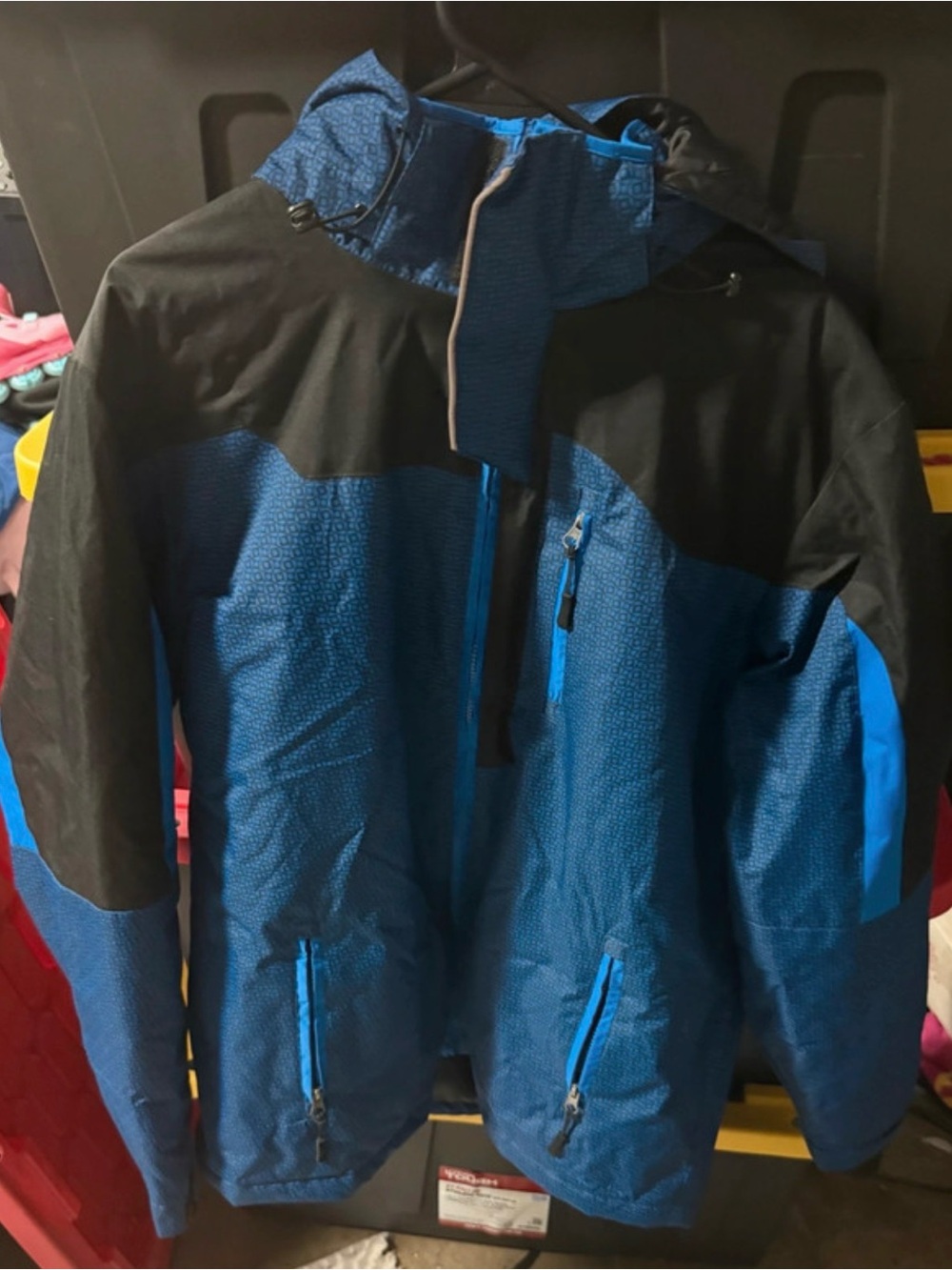 Men's Blue and Black Ski Jacket with Hood